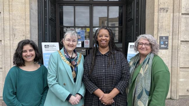 Image of From left: Nicky Shepard, CEO of Abbey People, Cllr Jenny Gawthrope Wood, Mayor of Cambridge, Sonita Alleyne OBE, Master of ͻ, and Sarah Crick, CEO at The Red Hen Project.